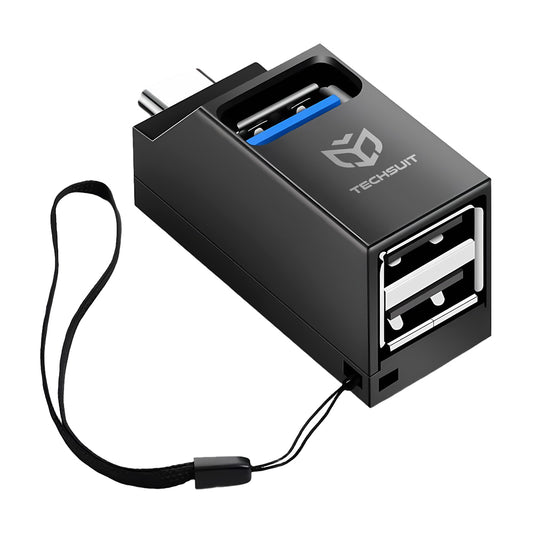 USB-C Techsuit H10 EchoLink hub, 3in1, Zwart