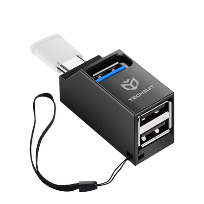 USB-C Techsuit H10 EchoLink hub, 3in1, Zwart