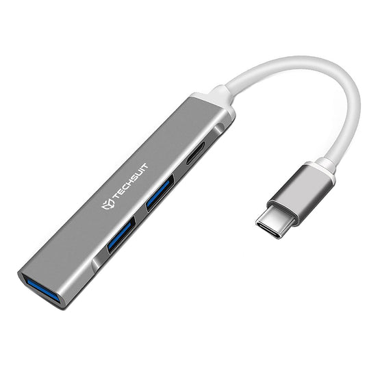 Hub USB-C Techsuit H18 PolarisBridge, 4in1, Wit Grijs