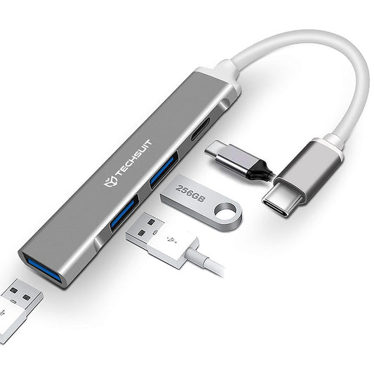 Hub USB-C Techsuit H18 PolarisBridge, 4in1, Wit Grijs