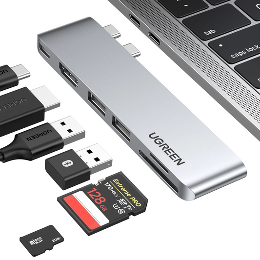 UGREEN CM380 USB-C Hub (80856) voor Apple MacBook Pro / Air Series, 2 x USB-A 3.0 - 1 x USB-C - 1 x HDMI - 1 x SD - 1 x microSD