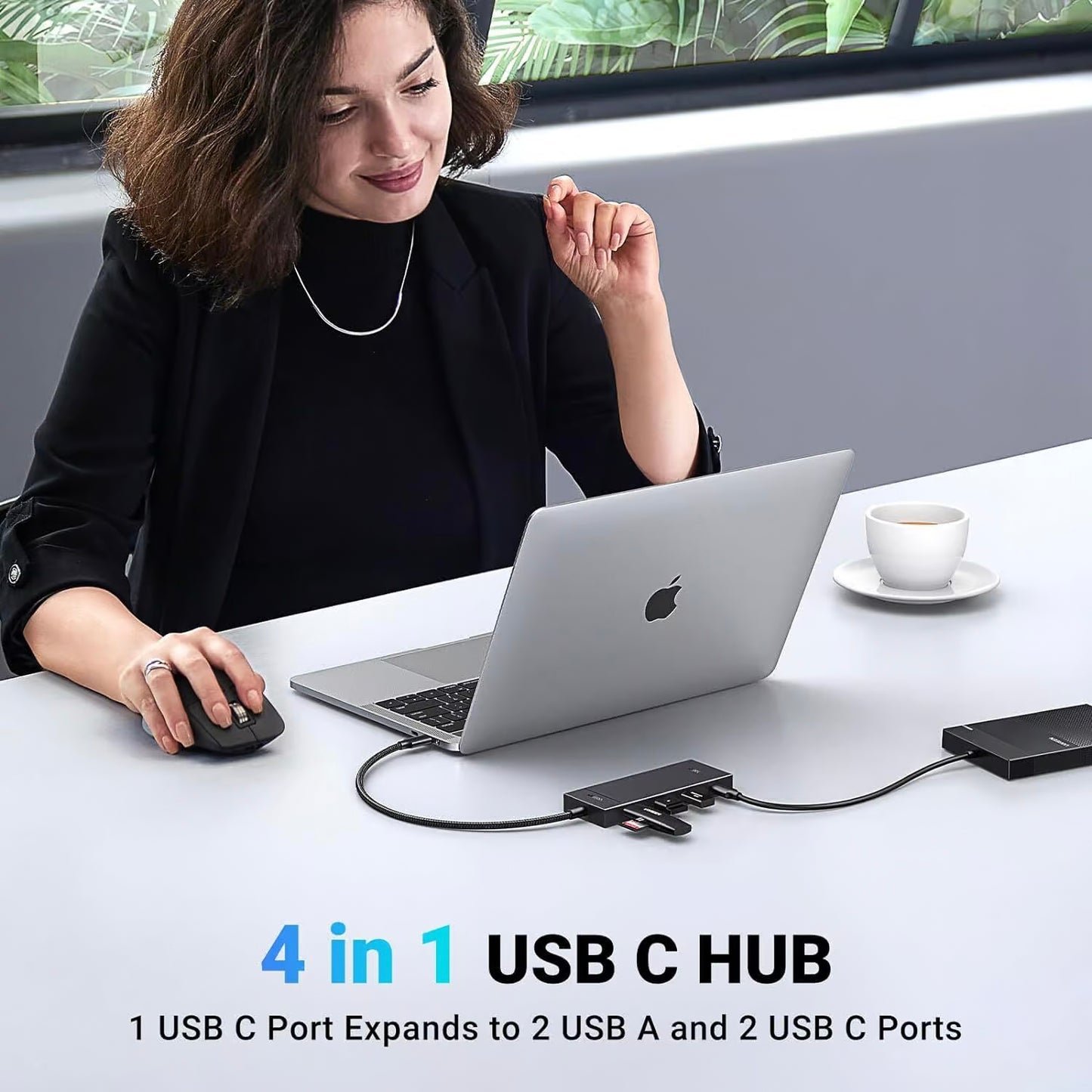 Hub USB-C UGREEN CM416, 2 x USB-A 3.1 - 2 x USB-C, 0.25m, Zwart