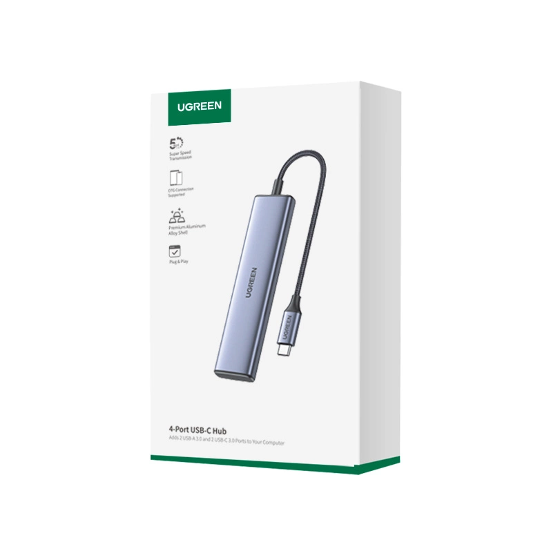 USB-C Hub UGREEN CM473, 2 x USB-A 3.0 - 2 x USB-C, 0,20 cm, Grijs
