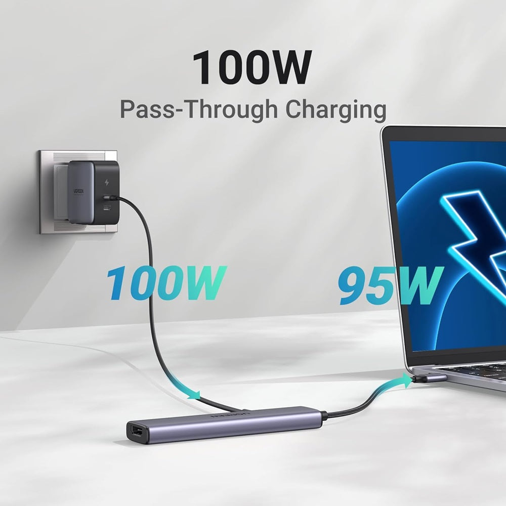 Hub USB-C UGREEN CM478, 1 x USB-A 3.0 - 2 x USB-A - 1 x USB-C - 1 x HDMI, Gri