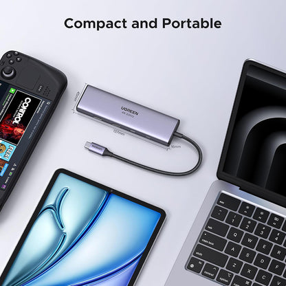 USB-C Hub UGREEN CM498 (15375), 2 x USB-A - 3 x USB-C - 1 x HDMI - 1 x RJ45 - 1 x SD - 1 x microSD, Grijs