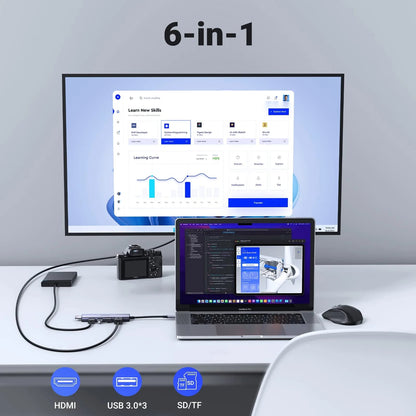 Hub USB-C UGREEN CM511 (60383), 3 x USB-A 3.2 - 1 x HDMI - 1 x SD - 1 x microSD, Gri