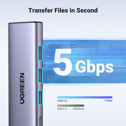 Hub USB-C UGREEN CM511, 3 x USB-A 3.0 - 1 x USB-C - 1 x HDMI, Gri