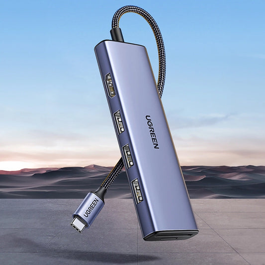Hub USB-C UGREEN CM511 (20956A), 3 x USB-A 3.0 - 1 x HDMI - 1 x SD - 1 x microSD, Gri