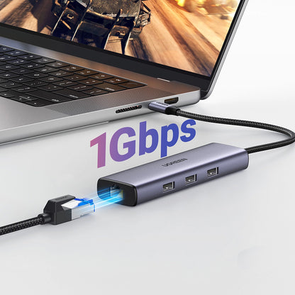 Hub USB-C UGREEN CM512 (15598), 3 x USB-A 3.0 - 1 x USB-C - 1 x HDMI - 1 x RJ45, Gri