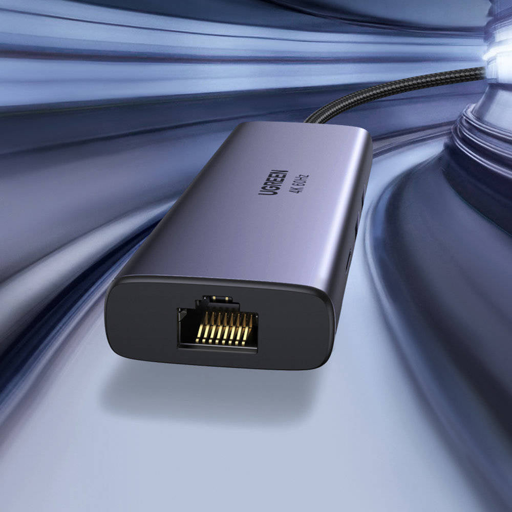 Hub USB-C UGREEN CM512 (60515), 2 x USB-A 3.0 - 1 x USB-C - 1 x HDMI - 1 x SD - 1 x microSD - 1 x RJ45, Gri