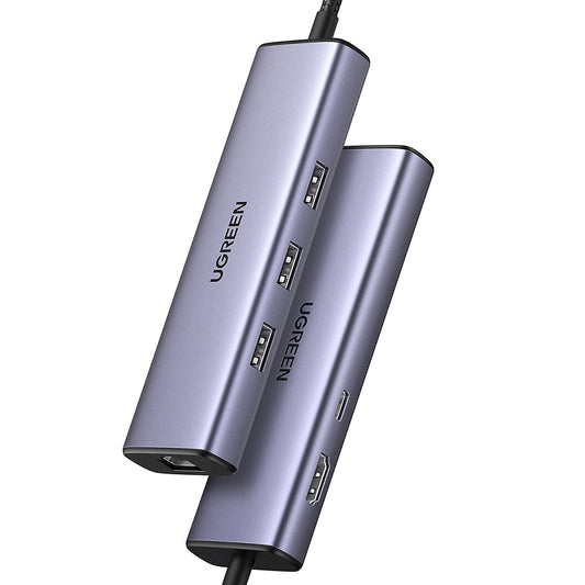 Hub USB-C UGREEN CM512 (15598), 3 x USB-A 3.0 - 1 x USB-C - 1 x HDMI - 1 x RJ45, Gri