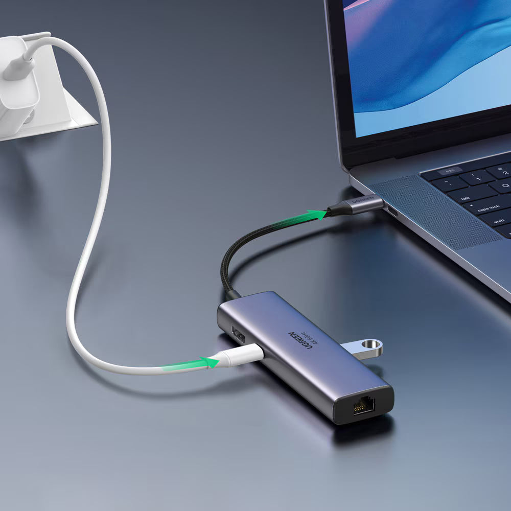 Hub USB-C UGREEN CM512 (60515), 2 x USB-A 3.0 - 1 x USB-C - 1 x HDMI - 1 x SD - 1 x microSD - 1 x RJ45, Gri