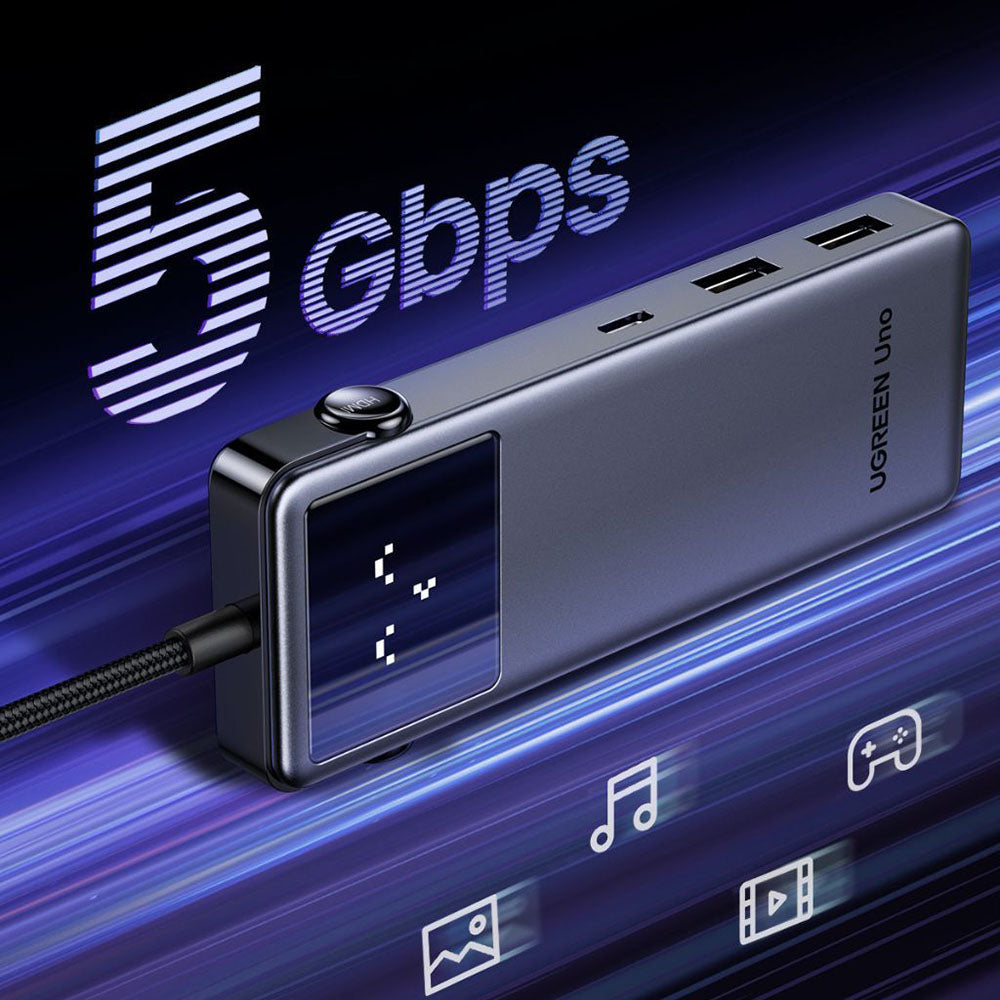 USB-C Hub UGREEN Uno (75179), 2 x USB-A - 2 x USB-C - 1 x HDMI - 1 x SD - 1 x microSD, Grijs