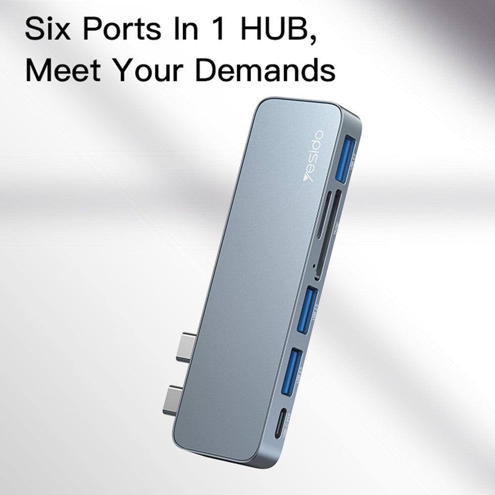 USB-C Hub Yesido HB10 voor Apple MacBook Pro / Air, 6in1, Grijs