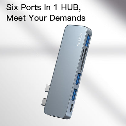 USB-C Hub Yesido HB10 voor Apple MacBook Pro / Air, 6in1, Grijs