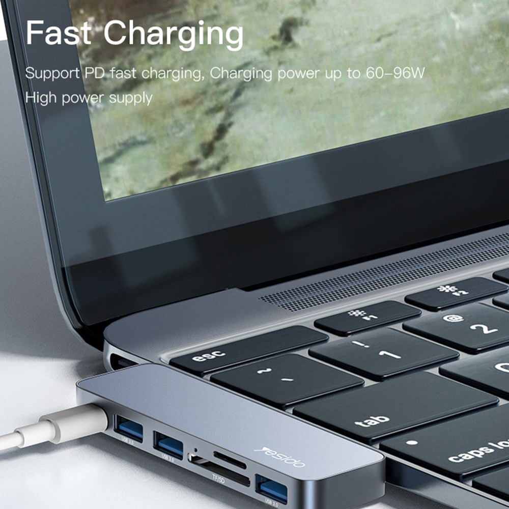 USB-C Hub Yesido HB10 voor Apple MacBook Pro / Air, 6in1, Grijs