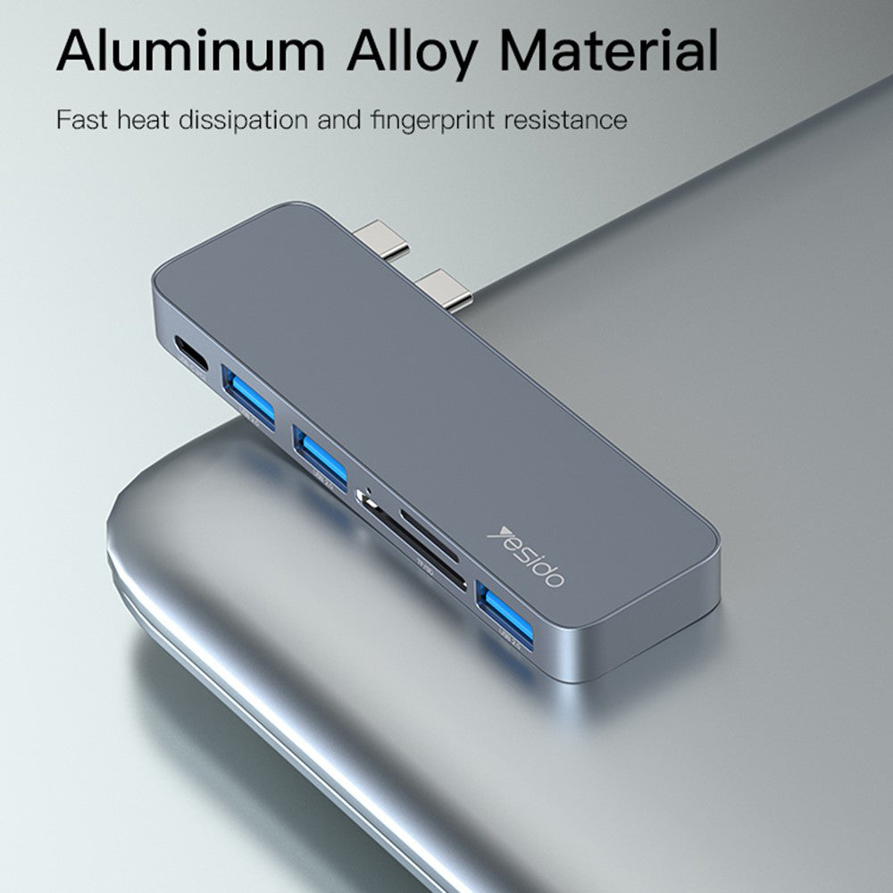 USB-C Hub Yesido HB10 voor Apple MacBook Pro / Air, 6in1, Grijs