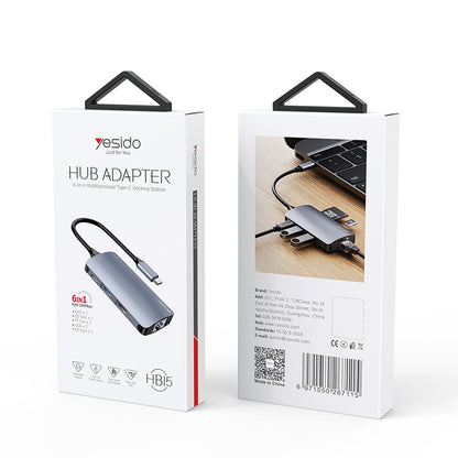 USB-C Hub Yesido HB15, 6in1, Grijs