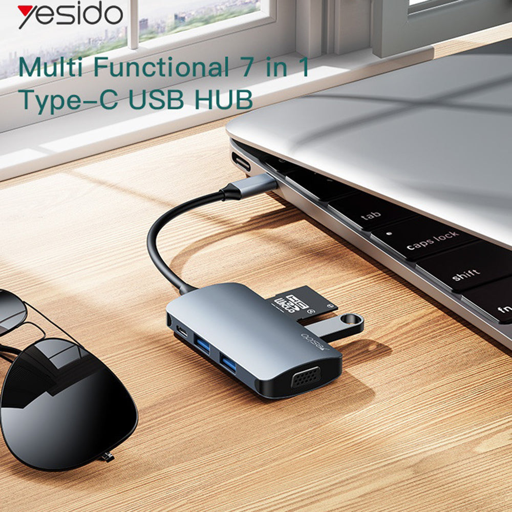 USB-C Hub Yesido HB16, 7in1, Grijs