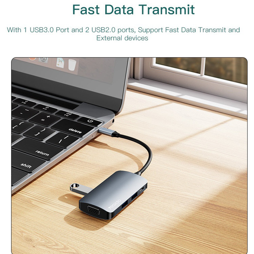 USB-C Hub Yesido HB16, 7in1, Grijs