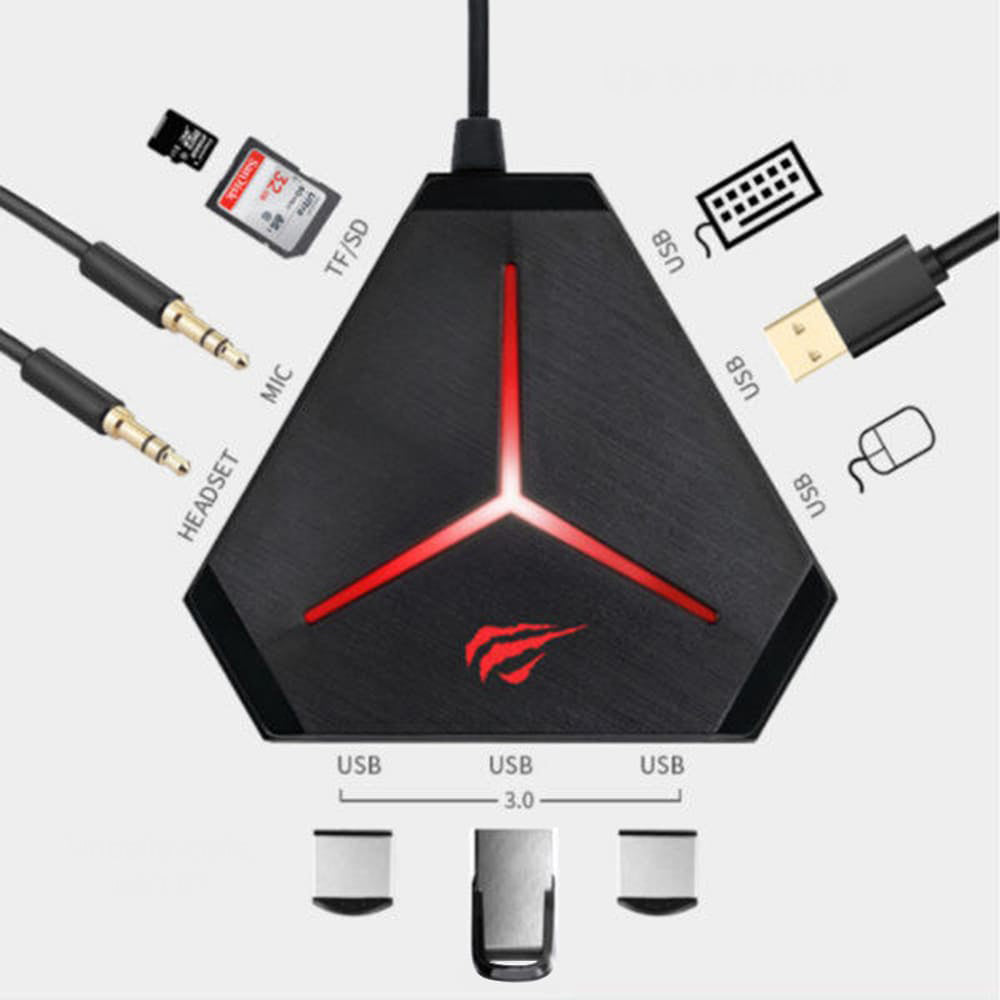 Hub USB HAVIT H95, 10in1, Zwart