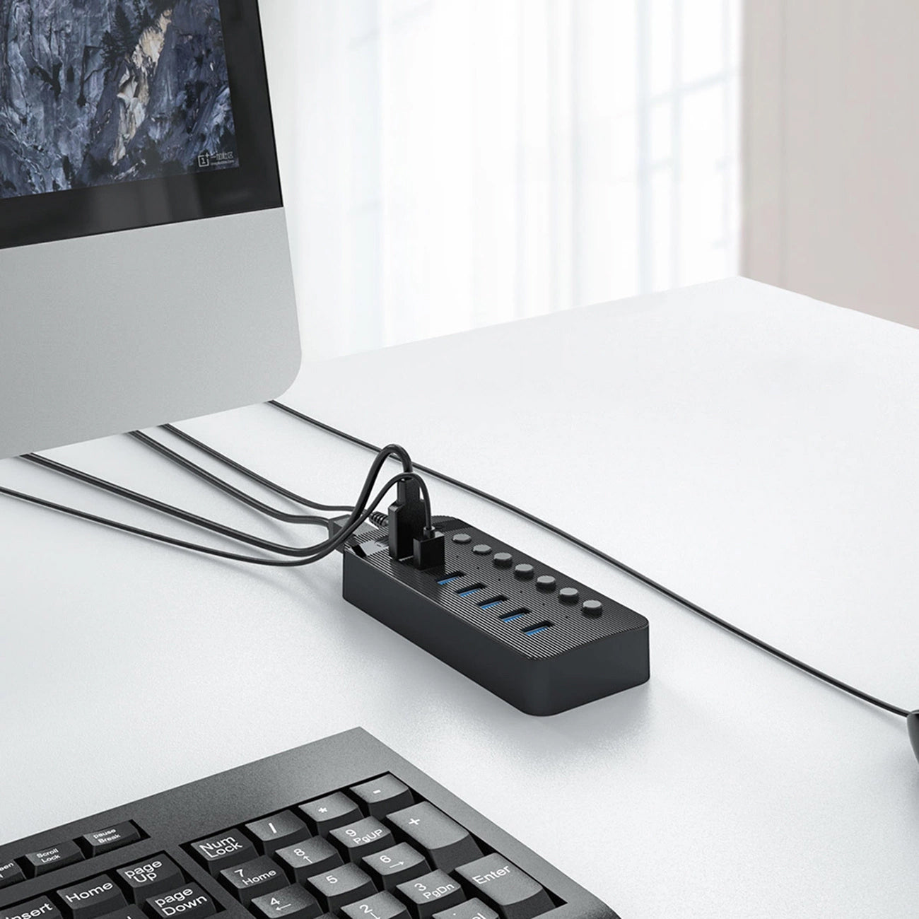 Hub USB Orico CT2U3-7AB, 7 x USB-A 3.0, Zwart