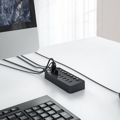 Hub USB Orico CT2U3-7AB, 7 x USB-A 3.0, Zwart