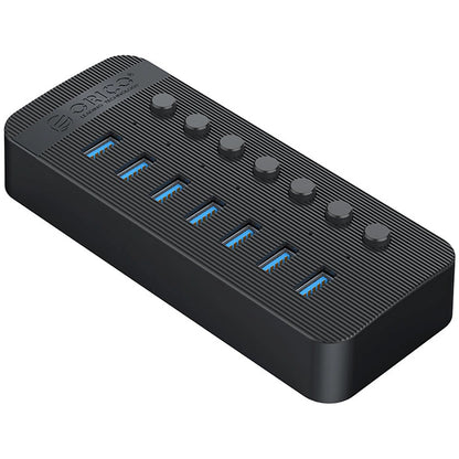 Hub USB Orico CT2U3-7AB, 7 x USB-A 3.0, Zwart