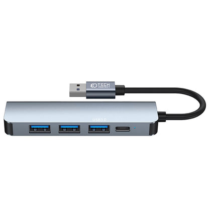 USB Hub Tech-Protect V0, 3 x USB-A 3.0 - 1 x USB-A - 1 x USB-C, Grijs