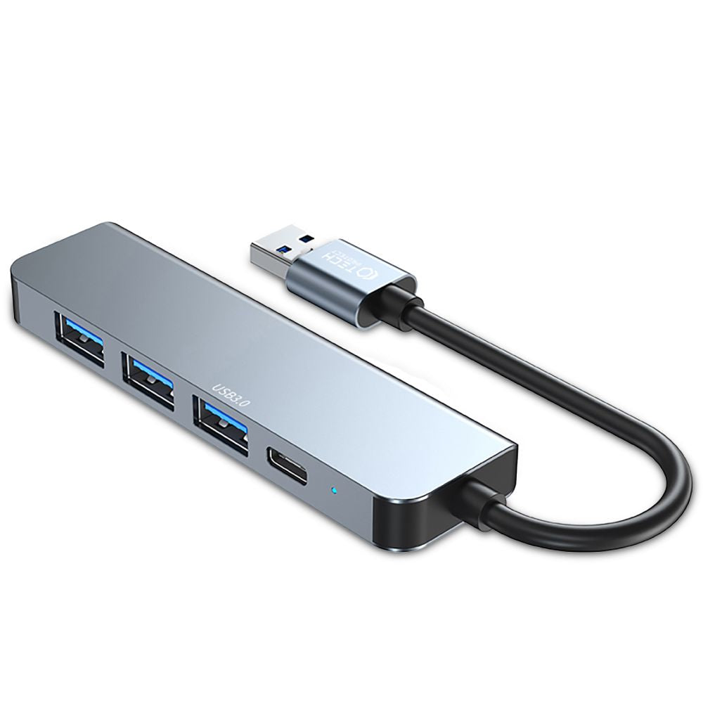 USB Hub Tech-Protect V0, 3 x USB-A 3.0 - 1 x USB-A - 1 x USB-C, Grijs