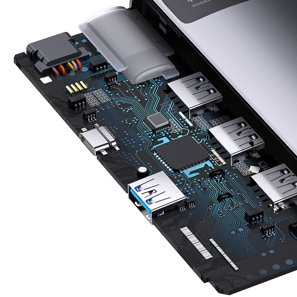 Hub USB-C Baseus Metal Gleam, 4 x USB-A 3.0, Grijs WKWG070013