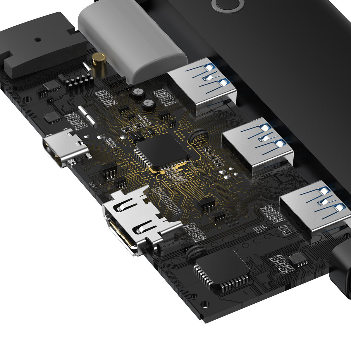 USB-C Hub Baseus Lite, 3 X USB-A 3.0 - USB-C - HDMI, Zwart WKQX040001
