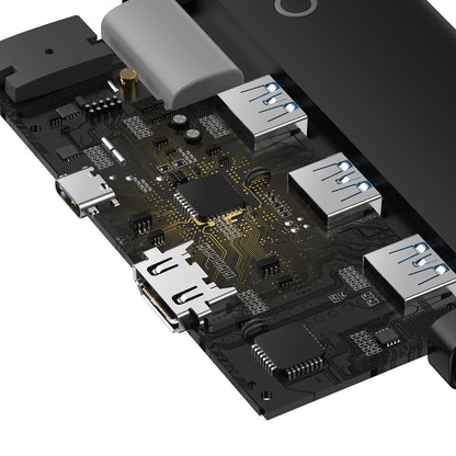 USB-C Hub Baseus Lite, 3 X USB-A 3.0 - USB-C - HDMI, Zwart WKQX040001