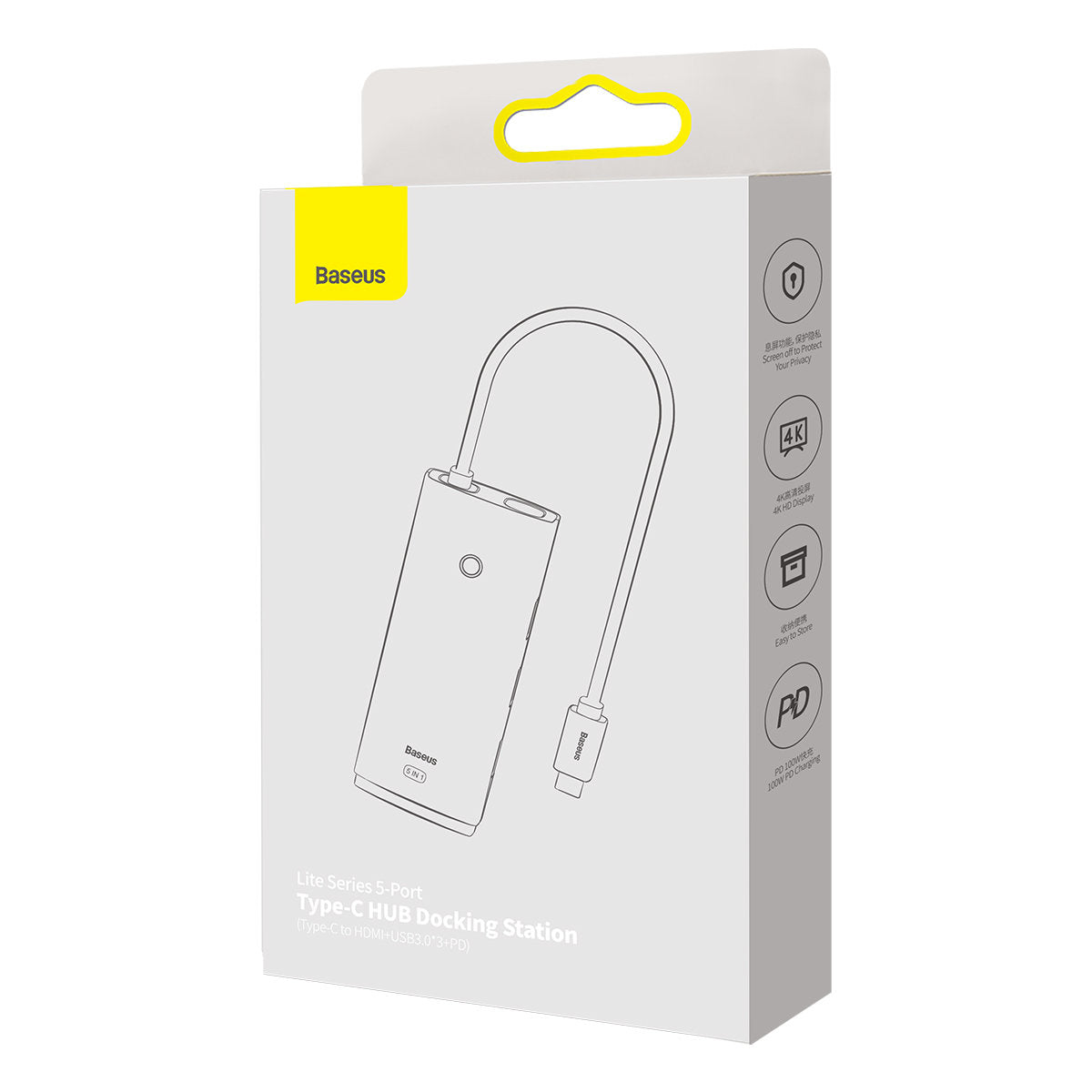 USB-C Hub Baseus Lite, 3 X USB-A 3.0 - USB-C - HDMI, Zwart WKQX040001