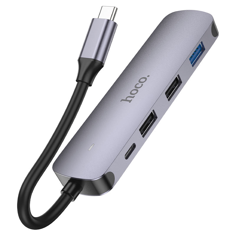 USB-C Hub HOCO HB27, USB-A 3.0 - 2 x USB-A - USB-C - HDMI, Grijs