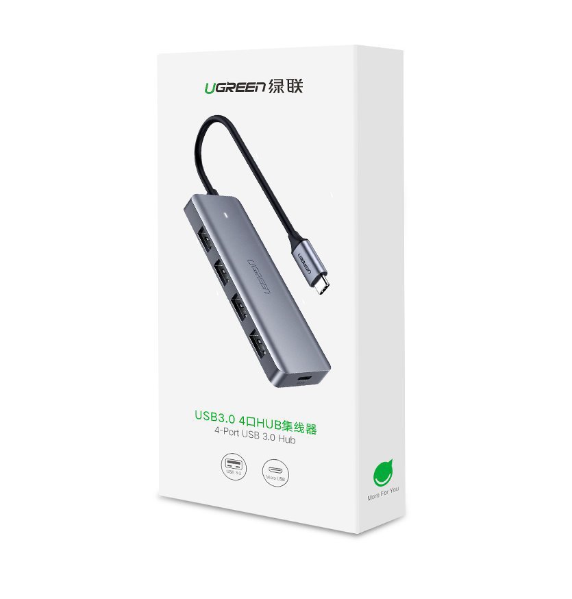 USB Type-C Hub UGREEN CM219, 4 x USB 3.0, microUSB Power Port, Gray