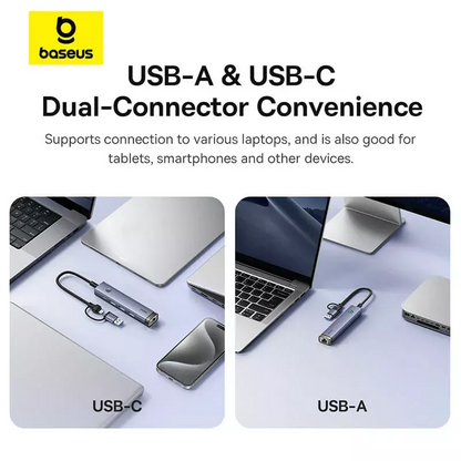 Baseus UltraJoy USB / USB-C Hub, 3 x USB-A 3.0 - 1 x USB-C - 1 x RJ45, Gray B0005280B811-14
