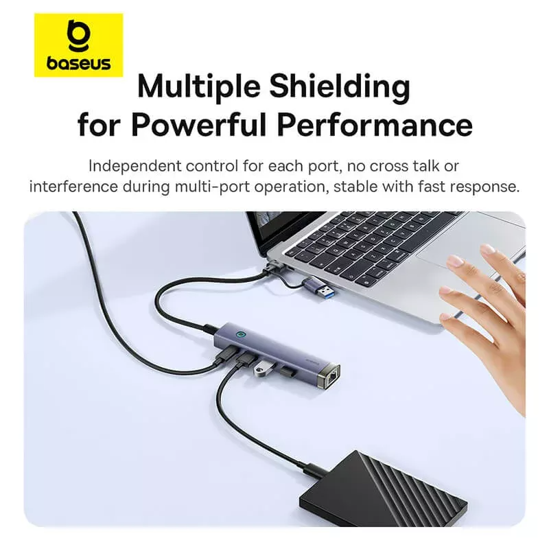 Baseus UltraJoy USB / USB-C Hub, 3 x USB-A 3.0 - 1 x USB-C - 1 x RJ45, Gray B0005280B811-14