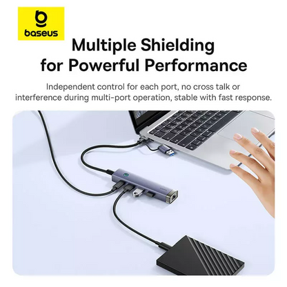 Baseus UltraJoy USB / USB-C Hub, 3 x USB-A 3.0 - 1 x USB-C - 1 x RJ45, Gray B0005280B811-14