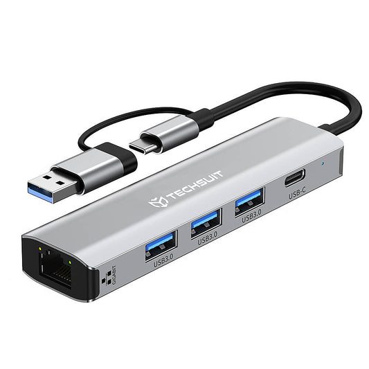USB / USB-C Hub Techsuit H3 BoostNetLink, 5in1, Gri