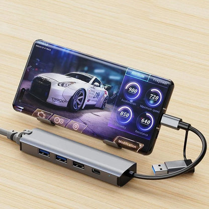 USB / USB-C Hub Techsuit H3 BoostNetLink, 5in1, Gri