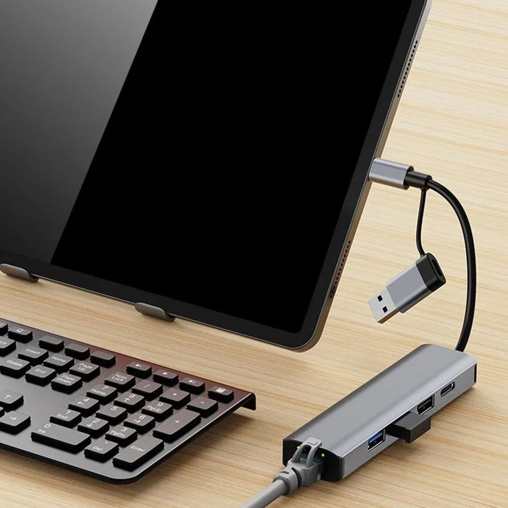 USB / USB-C Hub Techsuit H3 BoostNetLink, 5in1, Gri