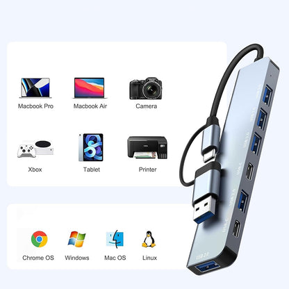 Hub USB / USB-C Techsuit H6 DataBridge, 7in1, Gri