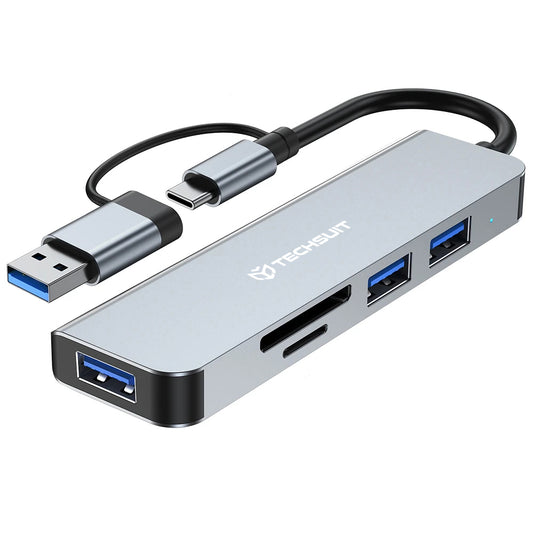 USB / USB-C Hub Techsuit H7 DataBridge, 5in1, Gri