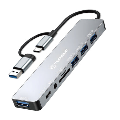 USB / USB-C Hub Techsuit H9 DataBridge, 8in1, Gri