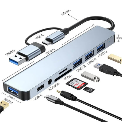 USB / USB-C Hub Techsuit H9 DataBridge, 8in1, Gri