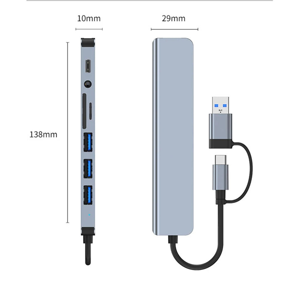USB / USB-C Hub Techsuit H9 DataBridge, 8in1, Gri