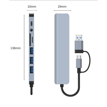 USB / USB-C Hub Techsuit H9 DataBridge, 8in1, Gri