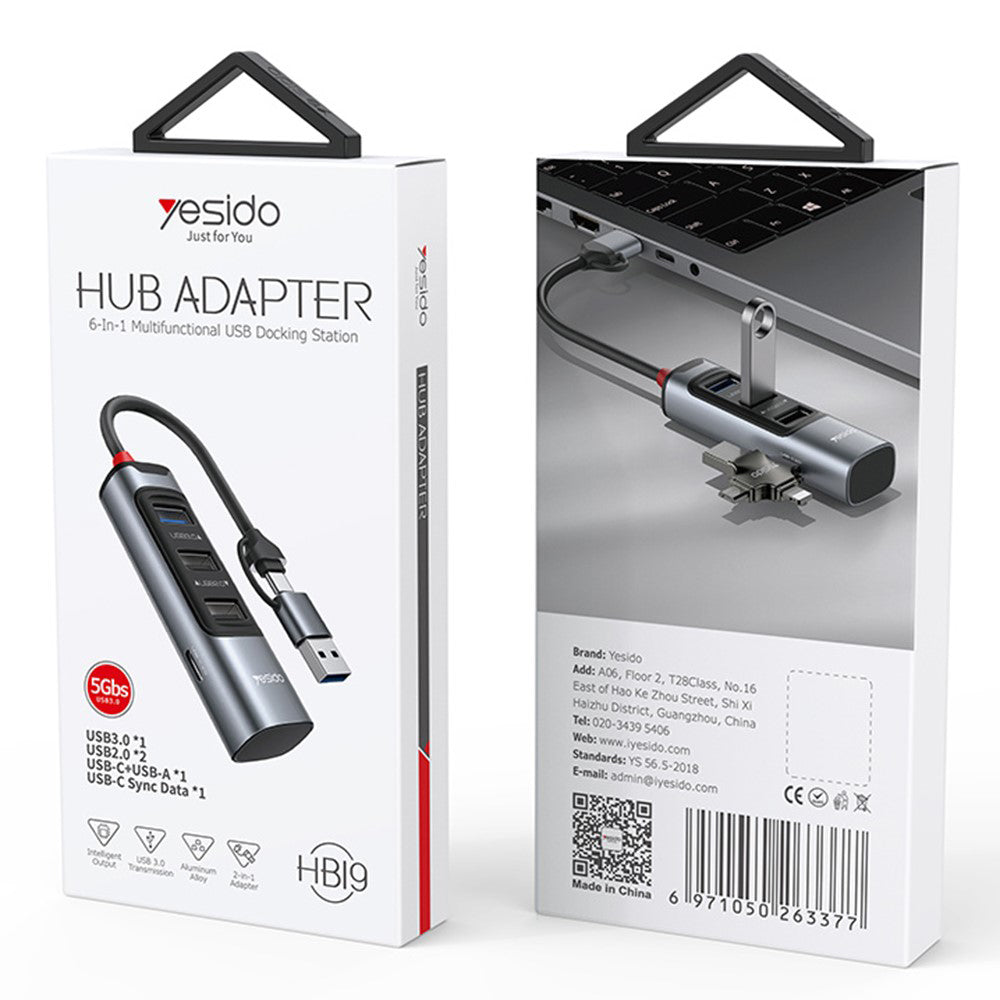 USB / USB-C Yesido HB19, 4in1, Gray
