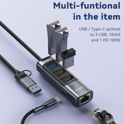 USB / USB-C Hub Yesido HB21, 5in1, Grijs